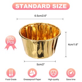 sourcing map Mini Metallic Foil Cupcake Liners for Baking Cupcake, 150Pcs Cupcake Muffins Liners Cupcake Holders Paper Greaseproof Wrappers for Wedding, Showers, Gift, Gold