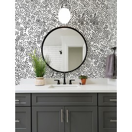 Safiyya Peel and Stick Wallpaper White and Black Contact Paper 17.3" x 393" Polka Dots Wall Paper Modern Boho Removable Self Adhesive Wallpaper Vinyl Rolls