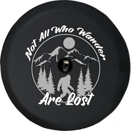 Funny Spare Tire Wheel Cover for Camper SUV Trailer Truck RV JP Thick PVC Leather | Bigfoot Not All Who Wander are Lost Black 33 Inch with Backup Camera Hole