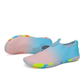 Vsufim Quick-Dry Water Sports Barefoot Shoes Aqua Socks for Swim Beach Pool Surf Yoga for Women Men, Blue/Blue/Pink, 7 Women/6 Men