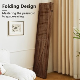 ALeesing 4 Panel Pegboard Room Divider, 5.6Ft Pegboard Display Wood Room Divider Folding Privacy Screens, Peg Board Display Freestanding for Trade Show Craft Show Home Wall Organizer, Retro Brown