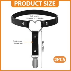 2 Pcs Women Adjustable Heart Leather Thigh Garter Gothic Heart Garters Elastic Punk Leg Garters with Metal Clips Anti Slip Leg Ring Punk Harness for Thigh high Socks, Black