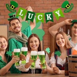 St. Patrick’s Day Banner St Patricks Day Garland with Lucky Hat Felt Banner for mantle Green Decorations Indoor for Mantle Fireplace Wall Irish Party Supplies