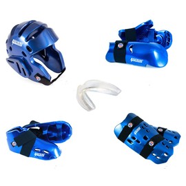 PROFORCE Lightning 8 Piece Deluxe Gear Set w/Shin Guards & Free Mouthpiece (Blue, Child Medium)