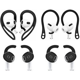 ALXCD Ear Hooks Compatible with AirPods 4 4th Gen, 1 Pair Anti-Slip Adjustable Soft TPU Earhook, 2 Pairs Silicon Ear Tips Hook, 1 Pair Silicon Ear Hook, Compatible with AirPods 4 1ch+1h+2s Black
