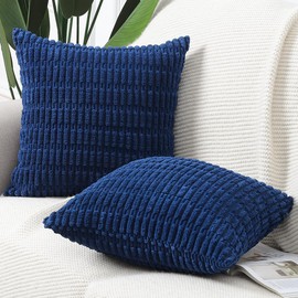 Madizz Pack of 2 Boho Striped Corduroy Throw Pillow Covers 16x16 inch, 40x40 cm, Dark Blue Soft Decorative Cushion Cover for Sofa Bedroom Pillow Shell