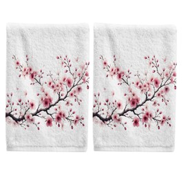 ALAZA Pink Cherry Blossoms Flower Bathroom Hand Towels Set of 2 Decorative Towels for Bathroom Soft 100 Percent Cotton Towel Luxury Bath Towels Absorbent Face Towel 16" X 30"