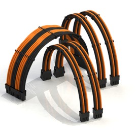 LINKUP - 30cm Super Soft and Flexible PSU Cable Extension Sleeved Custom Mod GPU PC Braided w/Comb Kit┃1 x 24 P (20+4)┃2 x 8 P (4+4) CPU┃2 x 8 P (6+2) GPU Set┃300mm - BlackOrange