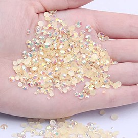 Mixed 1000pcs 2-6mm Champagne AB Resin Nail Rhinestones 3D Non Hotfix Glitter Round Flatback Nail Stones Strass Gems Diamonds DIY Nail Art Decoration (03 Champagne AB)