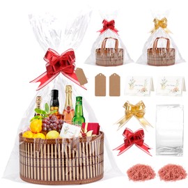 Dreamtop 2 Set Empty Hamper Baskets, Large Woven Bamboo Gift Basket Hamper Kit with Handles, Sturdy Hamper Baskets for Gifts Empty to Fill for Christmas Birthday Baby Shower Wedding Gift