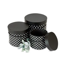 UNIKPACKAGING Premium Quality Round Flower Box, Gift Boxes for Luxury Flower and Gift Arrangements, Set of 3 pcs, with Lids, Size (S/M/L), Black White Dots