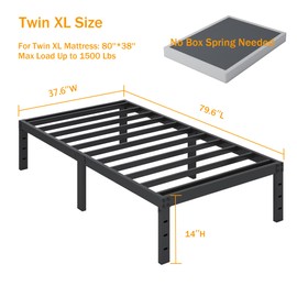 SHLAND Twin XL Bed Frames No Box Spring Needed, 14 Inch Metal Platform Bed Frame Mattress Foundation with Steel Slats Support, No Noise, Easy Assembly