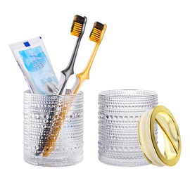 Tonxus Toothbrush Holders for Bathrooms, Clear Glass Toothbrush Holder, 10oz Bathroom Tumbler and Mouthwash Cup, Bathroom Tooth Brush Holder Cup for Brushes, Toothpaste, Razor