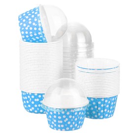 uxcell 50 Set Cupcake Liners with Dome Lids, Muffins Liners Wrappers, Disposable Baking Cups for Wedding and Birthday Party Decoration Blue
