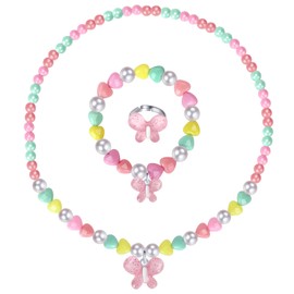 Girls Glitter Butterfly Jewelry Set - Toddler Butterfly Necklace Girls Pretend Plasy Toy Jewelry Box Set with Bead Necklace, Bracelet and Ring - Play Accessories - Ages 3+ Girl Birthday Gifts