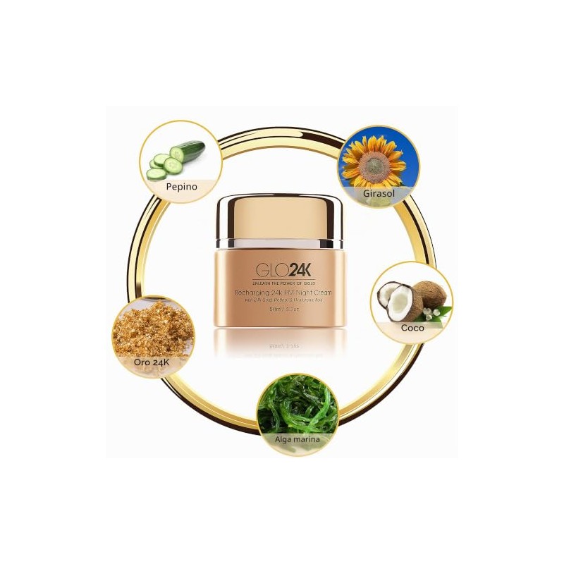 Glo24k Crema Noche Retinol Oro 24k Fórmula Antienvejecimiento Ácido Hialurónico