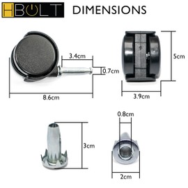 Premium Heavy Duty Swivel Castor Wheels with Sockets for Trolley, Furniture and Divan Beds - Durable Hard Plastic with Extra Sockets Included (Twin Wheel 4 Pack)