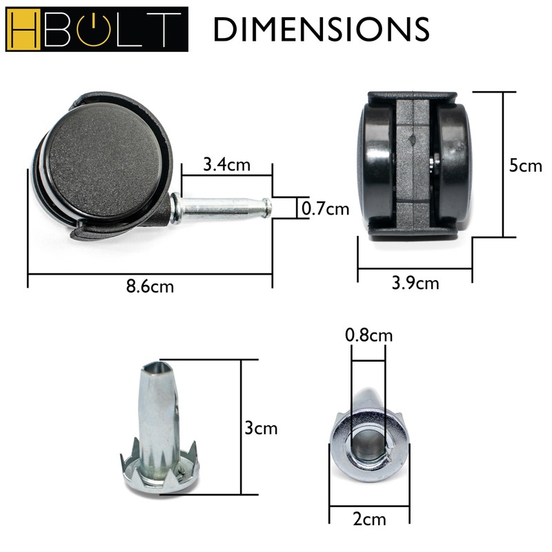 Premium Heavy Duty Swivel Castor Wheels with Sockets for Trolley,