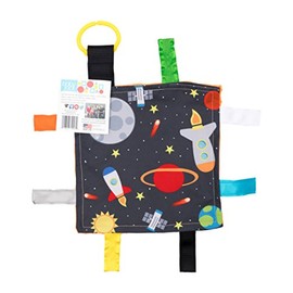 Baby Sensory Crinkle & Teething Square Lovey Toy with Closed Ribbon Tags for Increased Stimulation: 8"X8" (Outer Space)