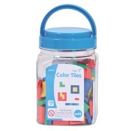 edxeducation Coloured Tiles - Mini Tin - Pack of 100 - Colourful Plastic Squares - Sorting and Sequence Education - Math Material for Children