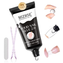MIZHSE Solid Nail Glue, 30g Solid Nail Glue Gel for Press on Nails, Super Strong Nail Gel Glue for Nail Tips, Acrylic Nails, Long Lasting Manicure DIY at Home, Cure Needed