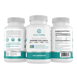 Collazing – Péptidos de proteína de colágeno marino con ácido hialurónico y vitamina C – para piel radiante, cabello, uñas. Juntas, huesos, 120 cápsulas, 30 días de suministro