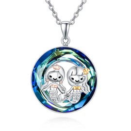 PRAYMOS Meerjungfrauen Halskette 925 Sterling Silber Meeresthema Kristall Anhänger Kette Schwester Schmuck Geburtstags Geschenk für Damen Frauen