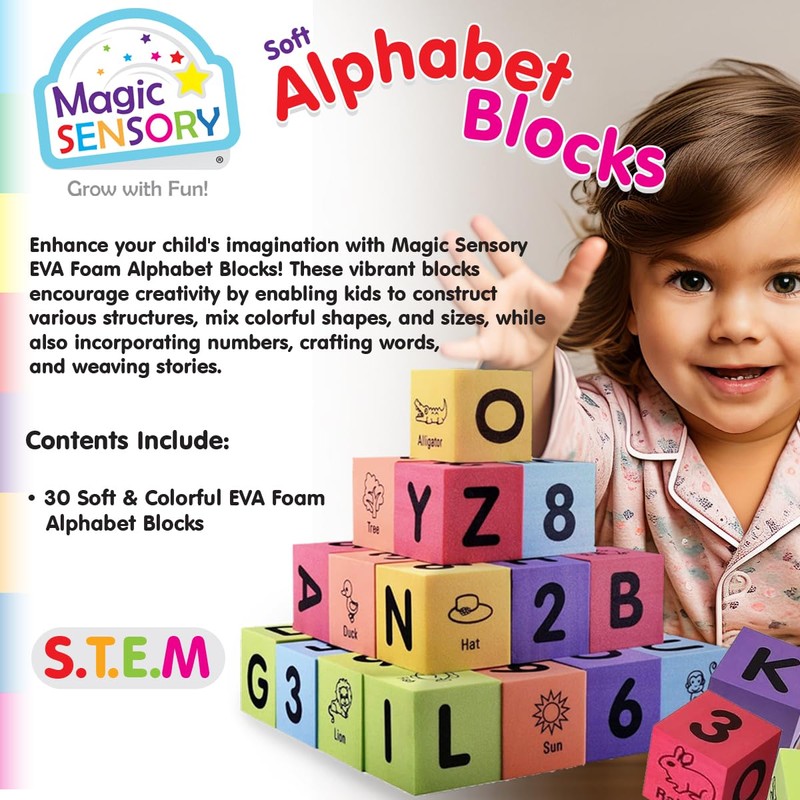 Magic Sensory Alphabet Stacking Blocks for Toddlers - 30 Pcs