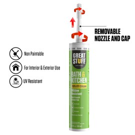 Great Stuff 100% Silicone Caulk - Clear RTV Silicone Sealant for Bathroom and Kitchen, Shower, Tub, Bathtub, Countertop, Backsplash, Sink Caulking 10.1 oz, 12 Pack