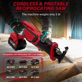 Cordless Reciprocating Saw Compatible MILWAUKEE 18V LI-ION Battery.Electric Sierra Recíproca With Brushless Motor And 4 Blades、Tools-Free Blades Install.0-3500RPM Recipro sawzall For Wood/Metal/PVC.