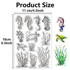 CRASPIRE 2 Sheets Sea Animal Clear Rubber Stamps Transparent Silicone Seal Ocean Clears Stamp for Card Making Marine Fish Turtle Seahorse Sealing DIY Scrapbook Photo Album Decor Reusable Crafting