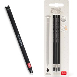 Legami - Set of 1 Gel Eraser Pen and 3 Refills Cat Design Ball End for Ink Removal - Black Ink Thermosensitive Ink Tip Diameter 0.7mm