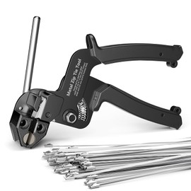 LEENUE Metal Zip Tie Tool with 100 PCS 11.8 Inch 304 Stainless Steel Zip Ties, Heavy Duty Zip Tie Cutter and Tighter, for Chain Link Fence Ties and Exhasust Pipes, Black