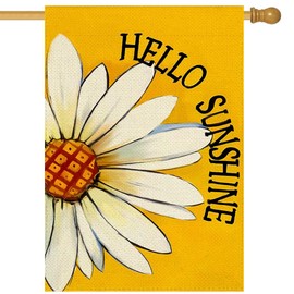 RABUSOFA Daisy Summer House Flag 28x40 Inch Double Sided for Outside, Hello Sunshine Floral Seasonal Yellow Large Garden Flag Outdoor Decoration 9-28