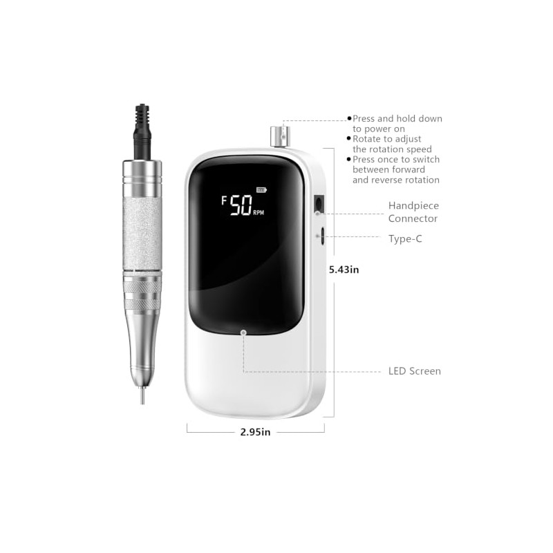 Wea&Hea Taladro eléctrico para uñas de 50.000 RPM para uñas