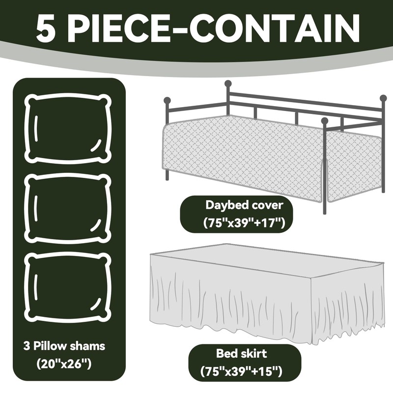 BALAPET 5 Piece Daybed Sets, Quilted Daybed Bedding Set, Twin