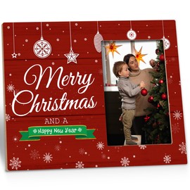 Kneaotoaji Christmas Frames 4x6 - Merry & Happy Picture Frames, Family & Friend Gifts, Wooden Tabletop or Wall Hanging
