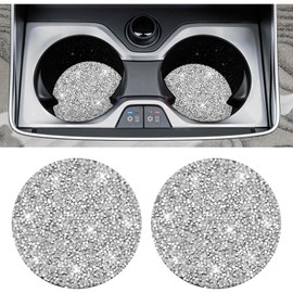 NINFEIQI 2 Pack Car Cup Coaster, Bling Cup Holders Crystal Rhinestone Anti-Slip Shockproof, Universal Vehicle Insert Coaster for Car, SUV, Truck