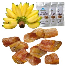 100% USDA Certified - Organic Sun Dried Bananas Diced Fruit Pieces - Healthy Thai Natural Fruit Snacks - Soft and Chewy - No Sugar Added - No Preservatives - Unsulfured (12.6 OZ)