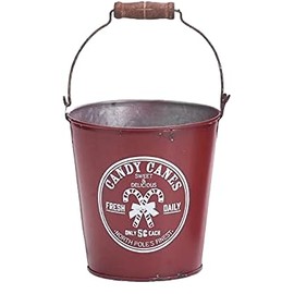 Bouksha Trading Christmas Tin Pail with Candy Cane Design, 5-Inch Holiday Container