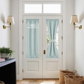 NICETOWN Farmhouse 100% Blackout Door Curtains, Elegance French Linen Door Shade for Privacy, Window Covering for Bedroom Living Room, Seafoam Green, 25 inch x 64 inch Long, 1 Panel