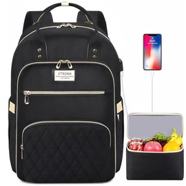 ETRONIK Lunch Backpack for Women, 15.6 inch Large Laptop Backpack with USB Port, Work Backpack for Women Men Travel Backpack with Insulated Cooler Lunch Bag basket backpack, Women's Minimalist - Color: Black