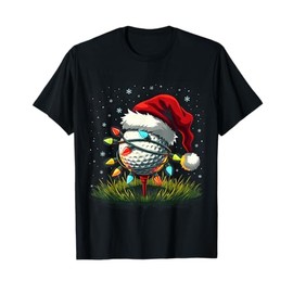 Funny Golf Ball Christmas Tree Santa Hat Xmas Tee Men Women T-Shirt