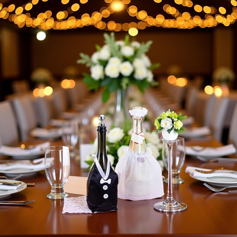 aoukoslt Wedding Wine Bottle Cover Set - Elegant Bride and