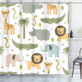 ArtSocket Cute Hippo Crocodile Bathroom Set with Shower Curtain and Rugs Accessories Lion Elephant Giraffe Shower Curtain Set Childish Colorful Bathroom Decor 4 Pcs