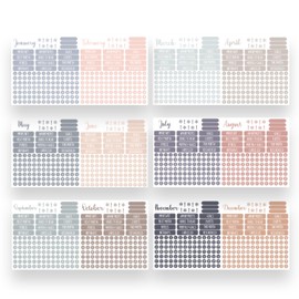 12-Month Planner Sticker Set, Monthly Organization Labels, Appointment and Goal Tracking, Pastel Colors, Removable and Waterproof Matte Vinyl Stickers (Dreamy Boho)