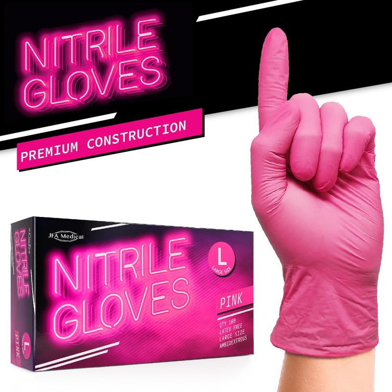 JFA Medical Large Size Disposable Powder Free Pink Nitrile Gloves