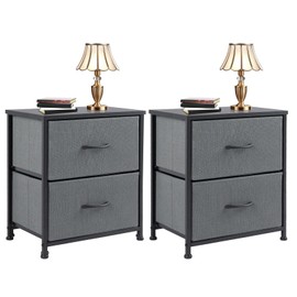 Elevon Nightstand Set of 2 with 2 Storage Drawers, 20" Height Small Bed Side Furniture End Table, Wooden Top Fabric Cabinet Kids Mini Dresser for Bedroom, Closet, Entryway, College Dorm