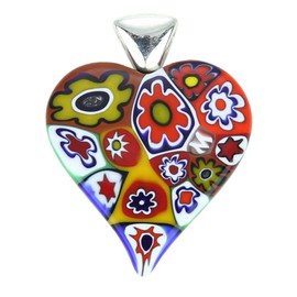 GlassOfVenice Murano Glass Color Splash Millefiori Heart Pendant
