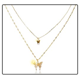 Cozevdnt Butterfly Necklace, 15.7in+18.7in Double Layer Necklace, Alloys Pendant Necklace, Necklaces for Teenage Girls, Dainty Gifts for Mom Daughter Wife, Wedding Anniversary (Gold)